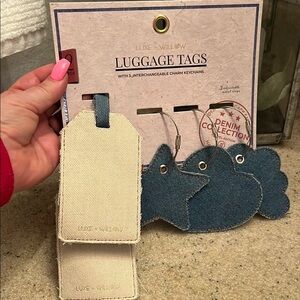 Cream and Blue Luggage Tags with Unique Textured Design